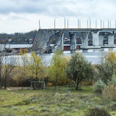 The Antonovsky bridge destroyed by the Russian army with explosives in its retreat of Kherson, Ukraine, November 16, 2022.