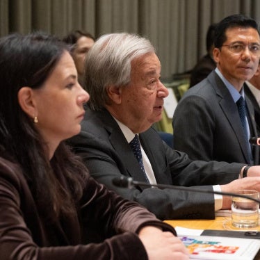 From left to right: Annalena Baerbock, President of the 80th Session of the United Nations General Assembly, Secretary-General António Guterres, and Lok Bahadur Thapa, President of the Economic and Social Council, address the Follow-Up Forum on Financing for Development, in New York, April 20, 2026. (