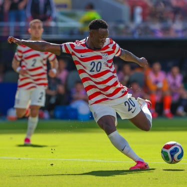 Folarin Balogun shoots on goal during the FIFA World Cup 2026 Round of 32 match between USA and Bosnia and Herzegovina in Santa Clara, California, July 1, 2026. 