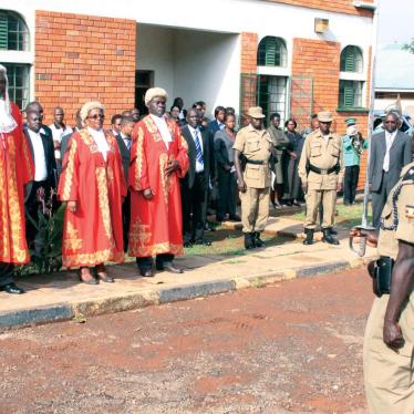 Judges at the opening of the war crimes trial, of Thomas Kwoyelo, before Uganda’s International Crimes Division.