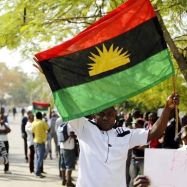 Indigenous People of Biafra (IPOB) supporters during a rally in support of leader Nnamdi Kanu at a magistrate court in Abuja, Nigeria December 1, 2015.