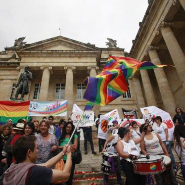 A protest demanding the rights of the lesbian, gay, bisexual, and transgender (LGBT) people, at the Congress building in Bogota November 27, 2012.