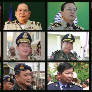 Top row, from left to right: Gen. Kun Kim, RCAF Deputy Supreme Commander; Gen. Mok Chito, Deputy Supreme Commissioner of National Police; Gen. Neth Savoeun, Supreme Commissioner of National Police; Gen. Pol Saroeun, RCAF Supreme Commander. 