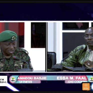 TRRC lead counsel Essa Faal questioning Staff Sgt. Amadou Badjie at Gambia Truth, Reconciliation and Reparations Commission, July 25, 2019 