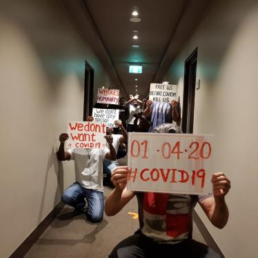 Refugees protest detention conditions in a Melbourne hotel, Australia, April, 2020.